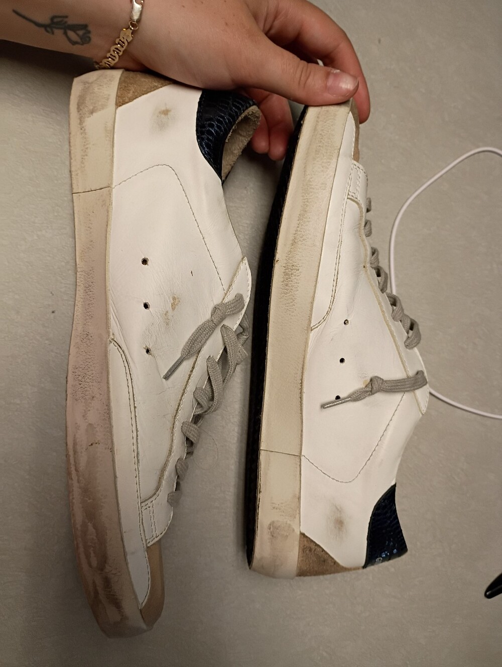 Golden Goose White and Tan Suede Star Sneakers - Picture 2 of 8